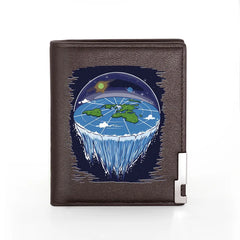 Flat Earth Leather Wallet Men Women Slim Card Holder Money Bag