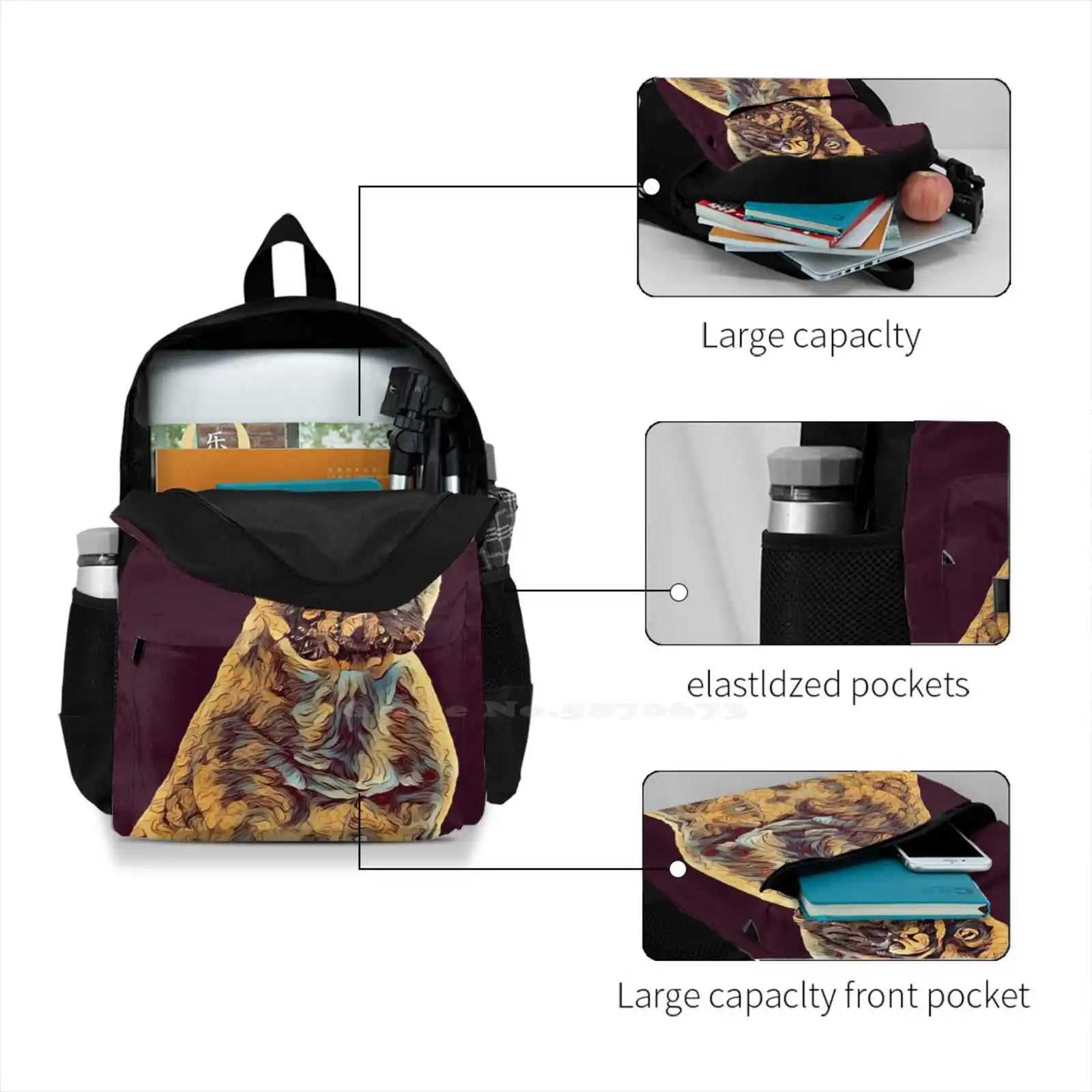 French Bulldog 001 - The Dark Animal Series Teen College Student Backpack
