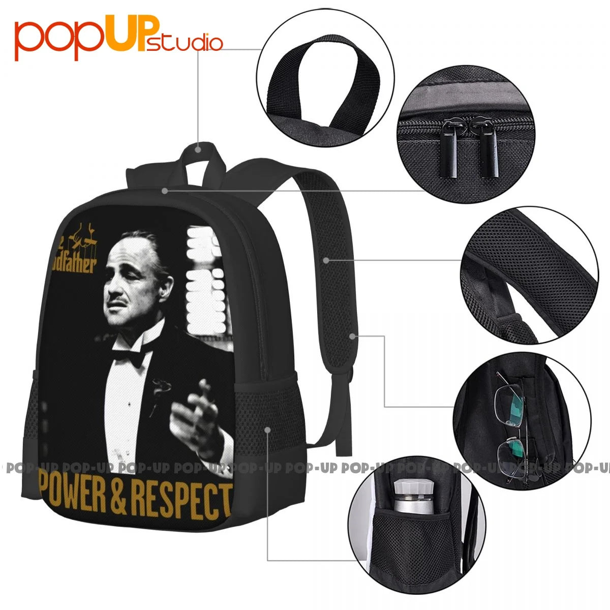 Godfather Power Respect Backpack Large Capacity Vintage Portable