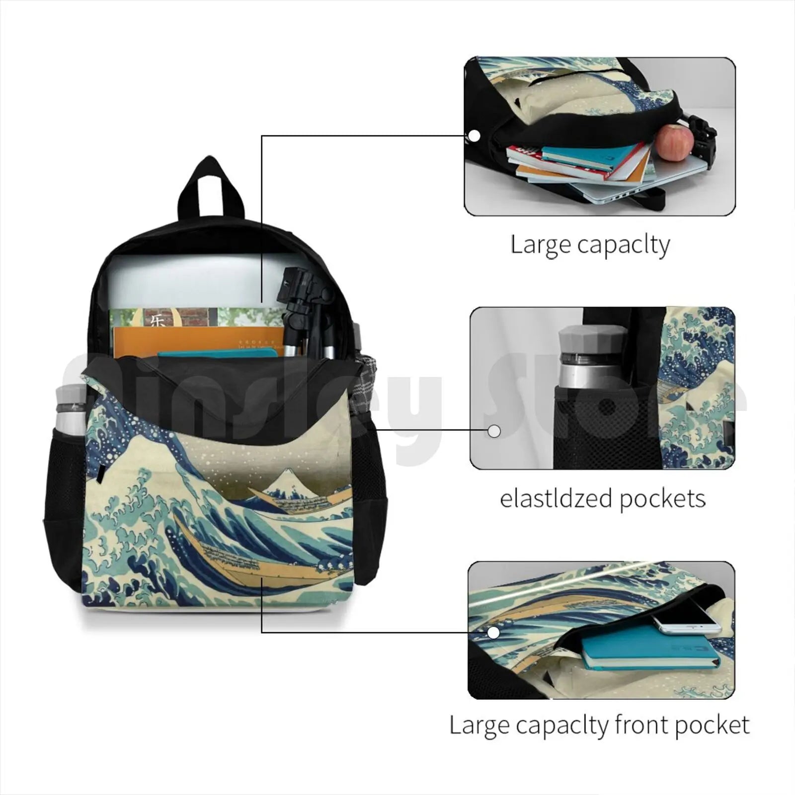 Great Wave Hiking Backpack Waterproof Ocean Art