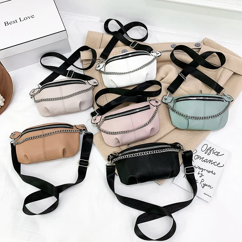 Addle Bag Women's Metal Chain Shoulder Purses Handbag Clutch Waist Bag