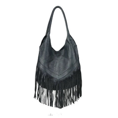 Cowhide Leather Fringe Hobo Bag Women Handbag Tassel Shoulder Bag