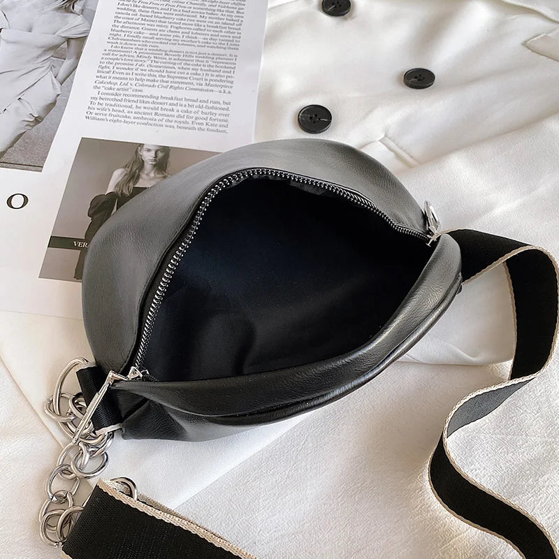 Semicircle Saddle Crossbody Bag Women PU Leather Shoulder Handbags