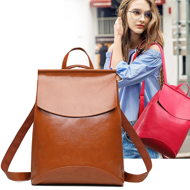 Girls Youth Leather School Backpack Shoulder Bag