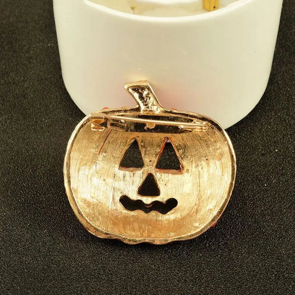 Hollow Rhinestone Pumpkin Brooch Pin Red Christmas Halloween Jacket Handbag Deco