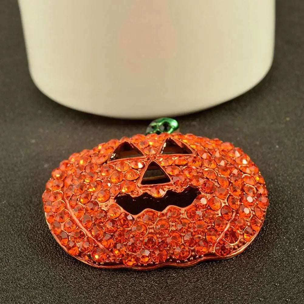 Hollow Rhinestone Pumpkin Brooch Pin Red Christmas Halloween Jacket Handbag Deco