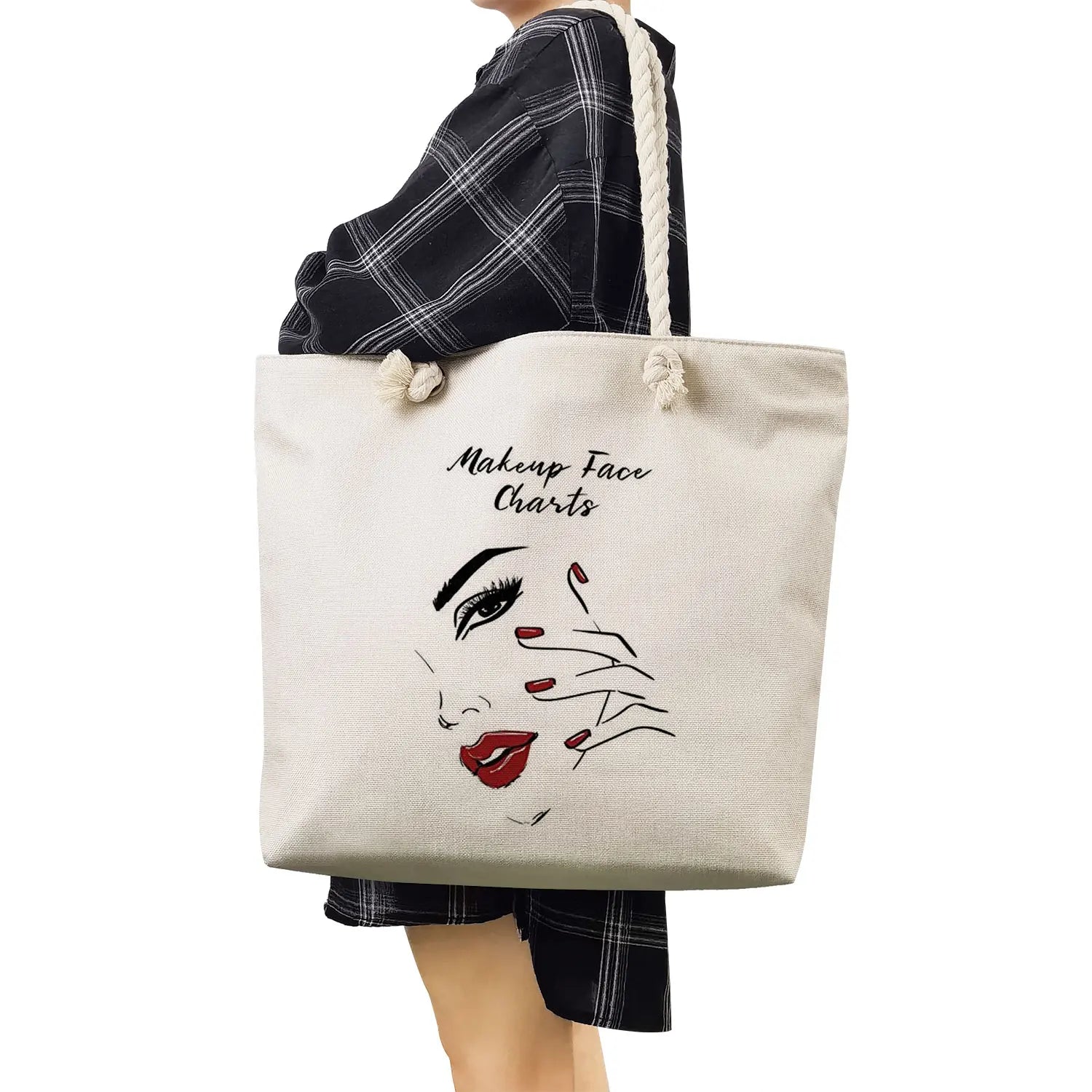 Lips Print Shoulder Bags Thick Rope Storage Bags