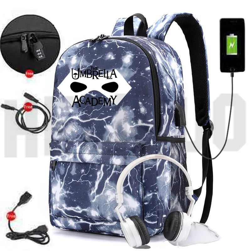 Umbrella Academy Backpack Women USB Charging Anti-theft Anime School Bags