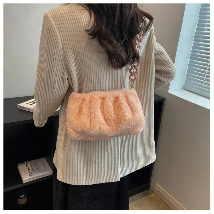 Acrylic Chain Tote Winter Fur Handbag