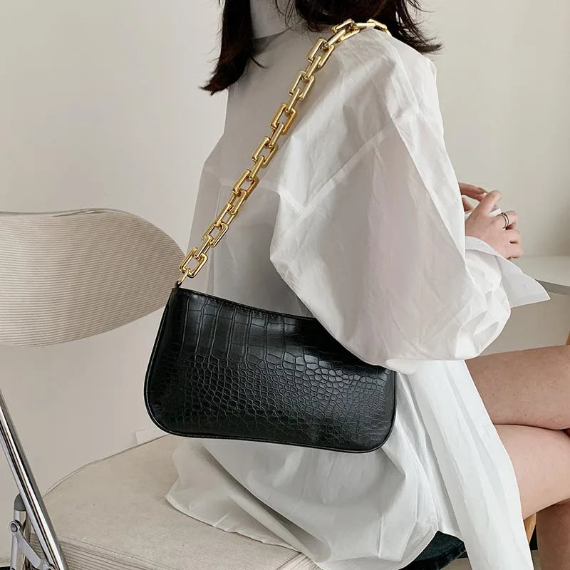 Thick Chain Shoulder Bag Minimalist Women Handbags Vintage Clutches