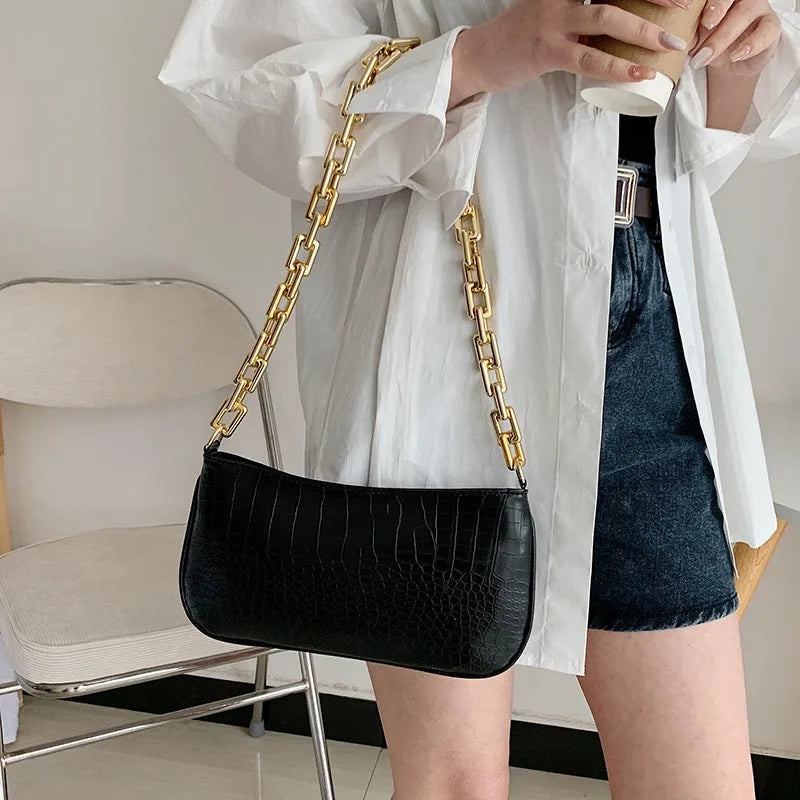 Thick Chain Shoulder Bag Minimalist Women Handbags Vintage Clutches
