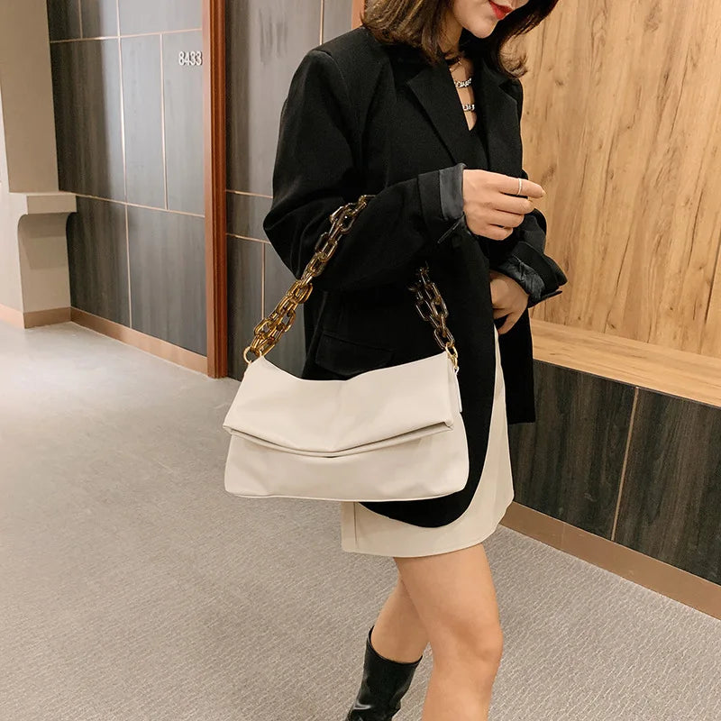Thick Chain PU Leather Shoulder Bags Crossbody Handbags for Women