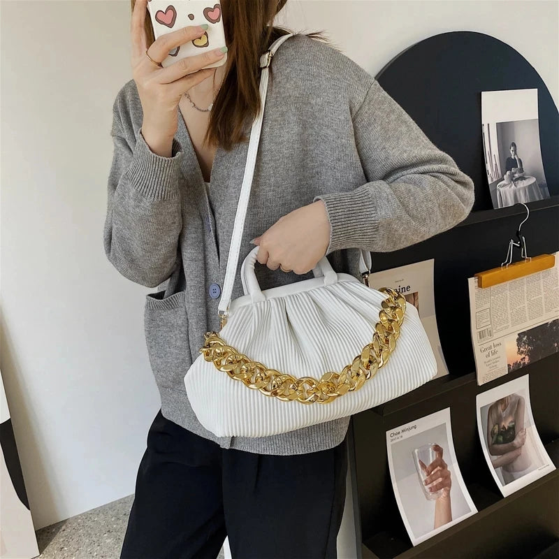 Thick Chain Shoulder Bag PU Leather Small Crossbody Bags For Women