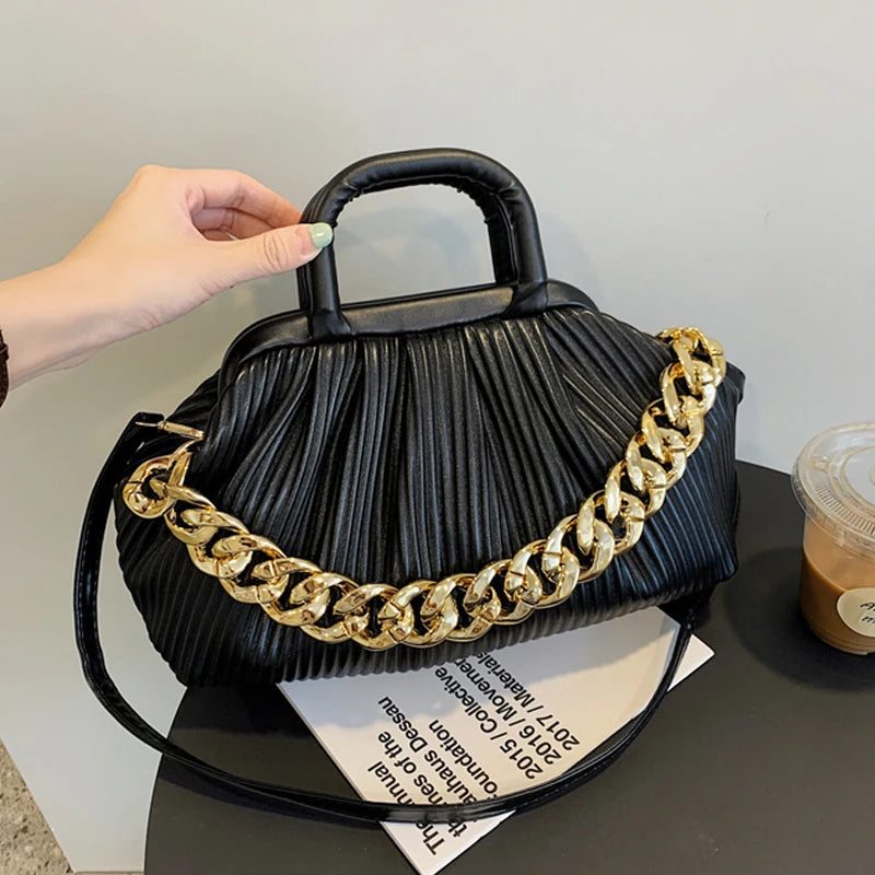 Thick Chain Shoulder Bag PU Leather Small Crossbody Bags For Women
