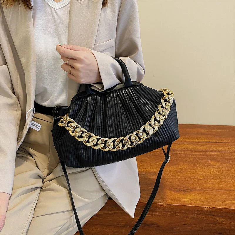 Thick Chain Shoulder Bag PU Leather Small Crossbody Bags For Women