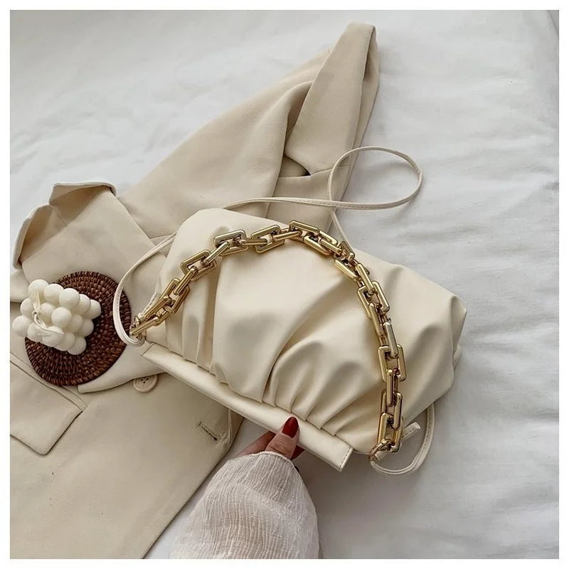Women's Thick Chain Shoulder Bag Pleated Cloud Crossbody Bag