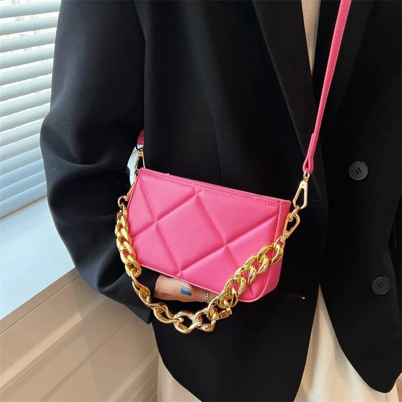 Thick Chain Small Leather Shoulder Bags for Women Lady Crossbody Bag