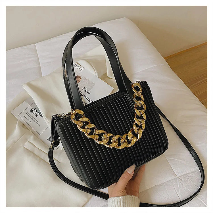 Thick Chain Tote Bag PU Leather Crossbody Shoulder Bags for Women