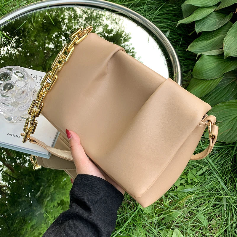 Thick Chain Crossbody Bags PU Leather Shoulder Bags for Women