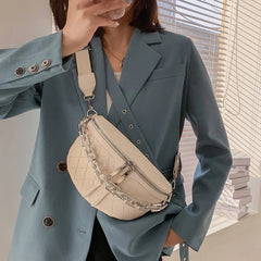 Thick Chain Waist Bag Leather Women Fanny Pack Crossbody Chest Bags