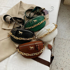Thick Chain Waist Bag Leather Women Fanny Pack Crossbody Chest Bags