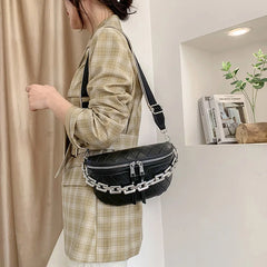 Thick Chain Waist Bag Leather Women Fanny Pack Crossbody Chest Bags