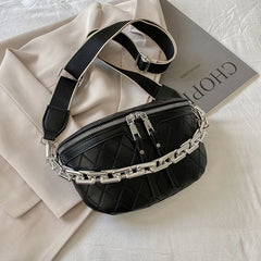Thick Chain Waist Bag Leather Women Fanny Pack Crossbody Chest Bags