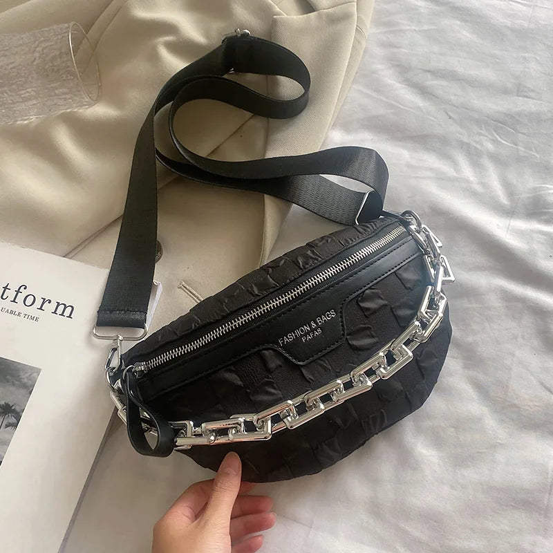 Thick Chain Waist Bag Women High Fabric Fanny Pack Female Chest Bags