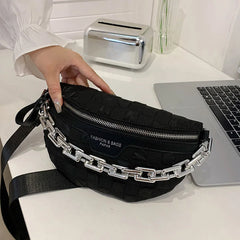 Thick Chain Waist Bag Women High Fabric Fanny Pack Female Chest Bags