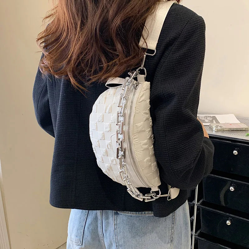 Thick Chain Waist Bag Women High Fabric Fanny Pack Female Chest Bags