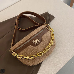 Plush Fanny Pack Thick Chain Waist Bag Winter Women Shoulder Crossbody