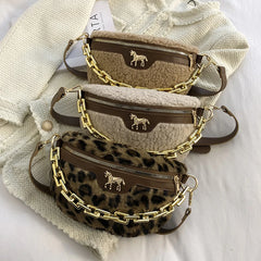 Plush Fanny Pack Thick Chain Waist Bag Winter Women Shoulder Crossbody