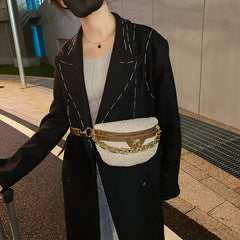 Plush Fanny Pack Thick Chain Waist Bag Winter Women Shoulder Crossbody