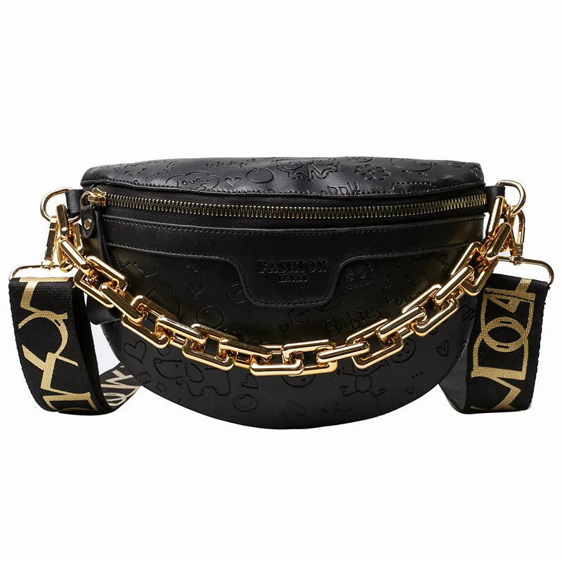 Thick Chain Women Waist Bag PU Leather Belt Bags Fanny Pack