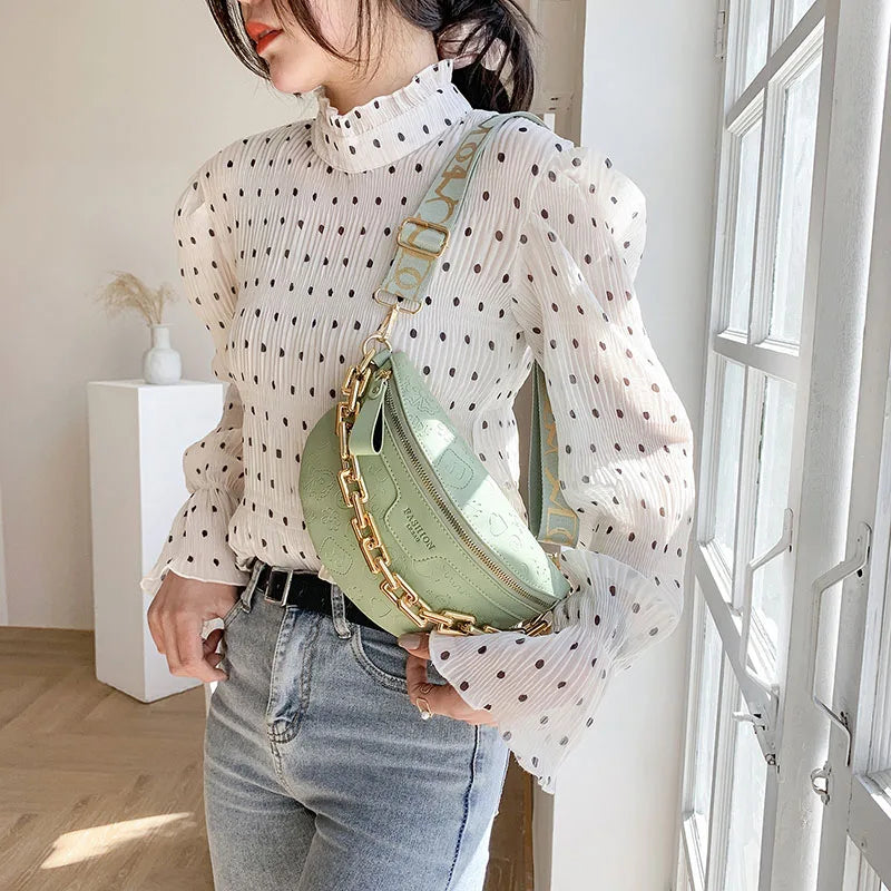 Thick Chain Women Waist Bag PU Leather Belt Bags Fanny Pack