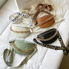 Thick Chain Women Waist Bag PU Leather Belt Bags Fanny Pack