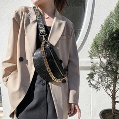 Thick Chain Women Waist Bag PU Leather Belt Bags Fanny Pack