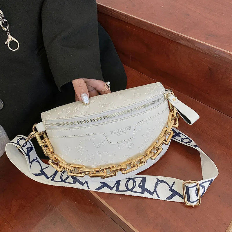 Thick Chain Women Waist Bag PU Leather Belt Bags Fanny Pack
