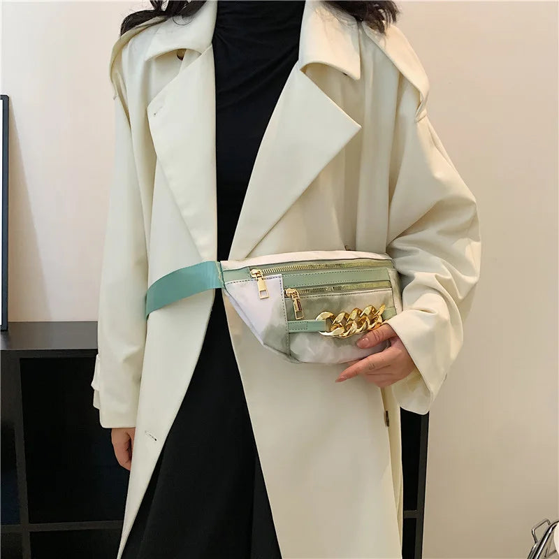 Thick Chain Women's Fanny Pack PU Leather Waist Bag