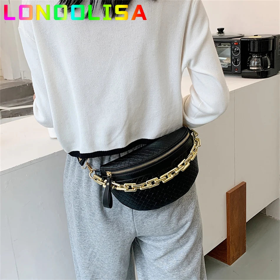Plaid PU Leather Fanny Pack Waist Bag Shoulder Crossbody Chest Bags