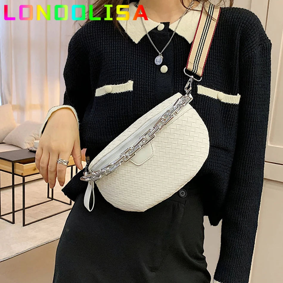 Plaid PU Leather Fanny Pack Waist Bag Shoulder Crossbody Chest Bags