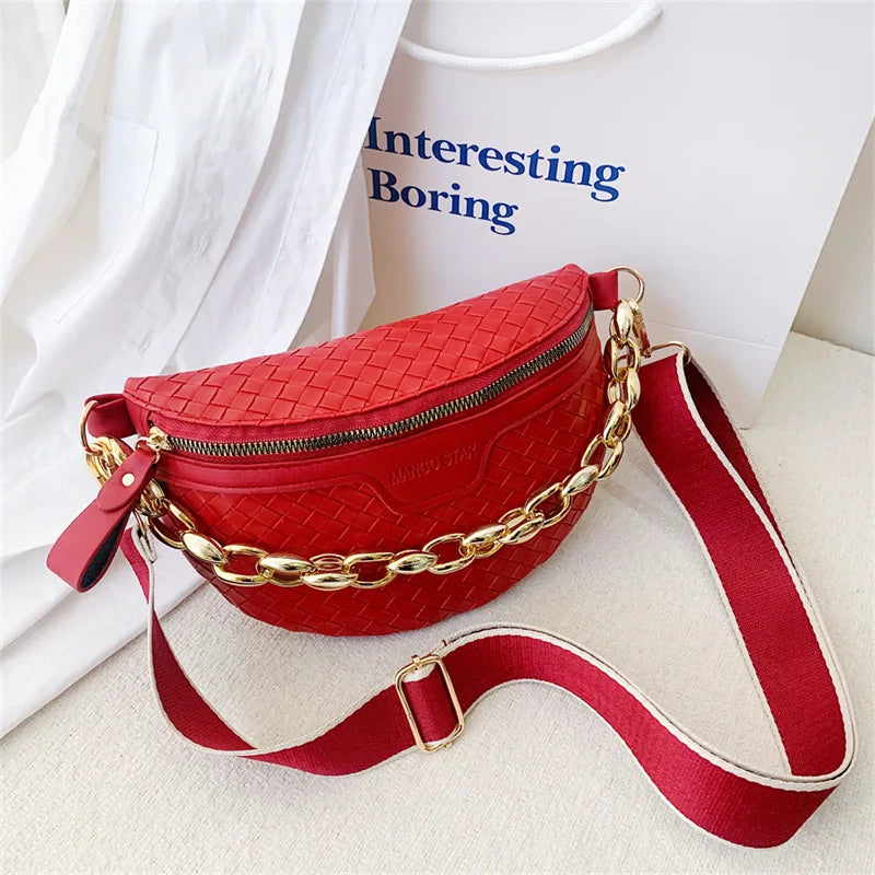 Thick Chain Women's Fanny Pack Plaid Leather Waist Bag