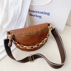 Thick Chain Women's Fanny Pack Plaid Leather Waist Bag