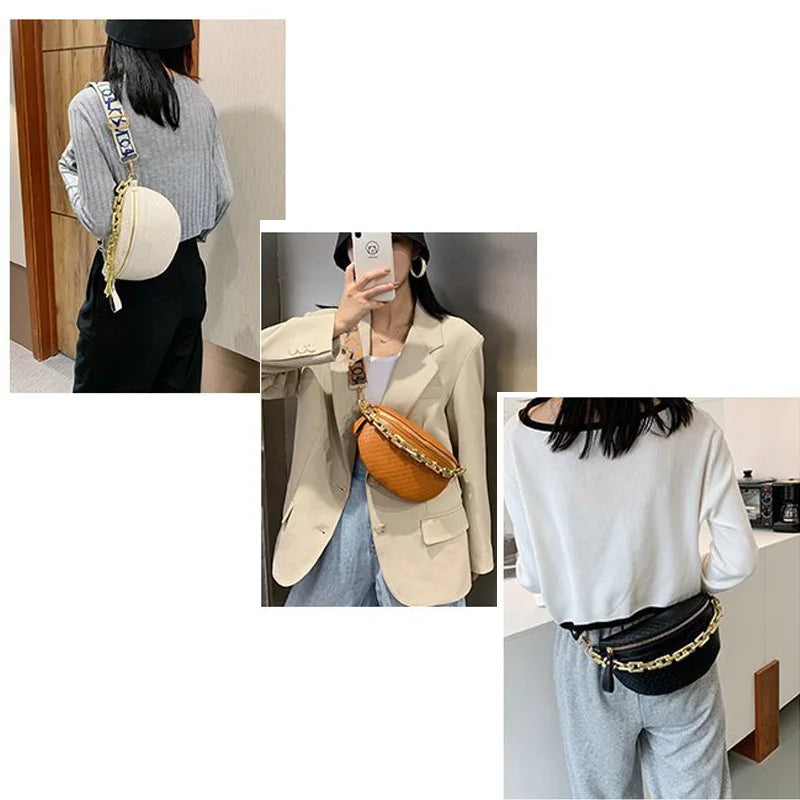 Plaid Leather Waist Bag Shoulder Crossbody Chest Bags for Women
