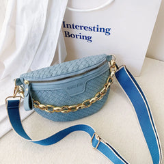 Thick Chain Women's Fanny Pack Plaid Leather Waist Bag