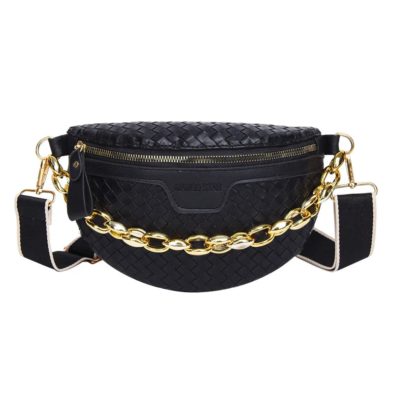 Thick Chain Women's Fanny Pack Plaid Leather Waist Bag