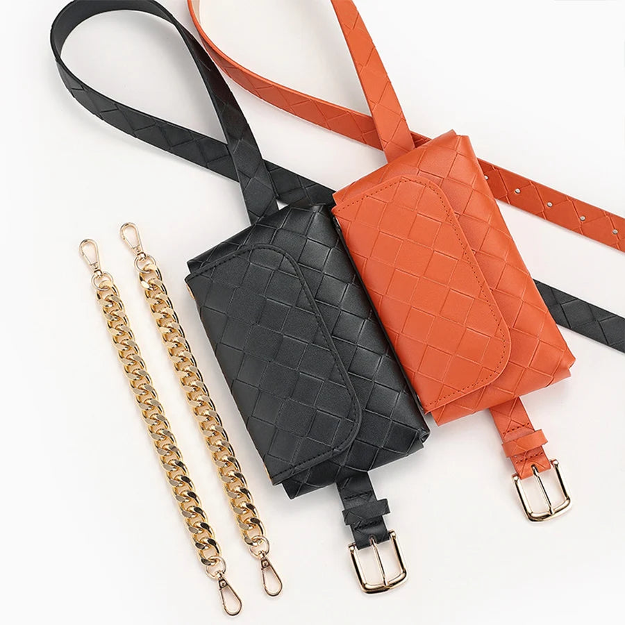 Women's Thick Chain Leather Waist Bag