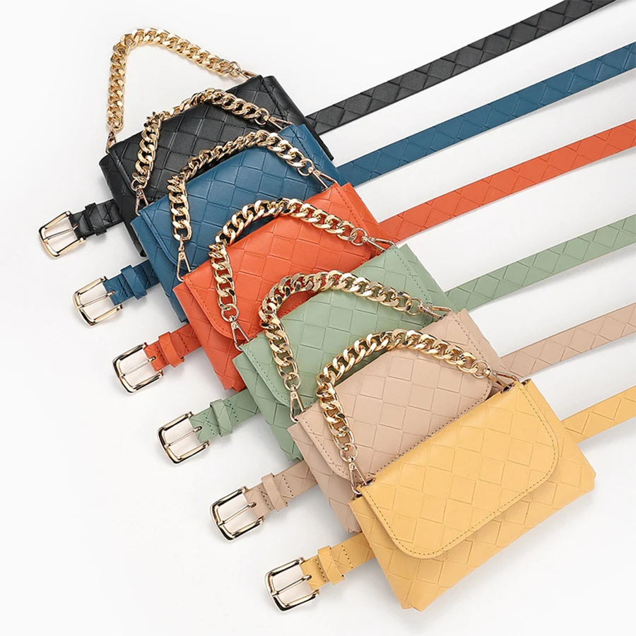 Women's Thick Chain Leather Waist Bag