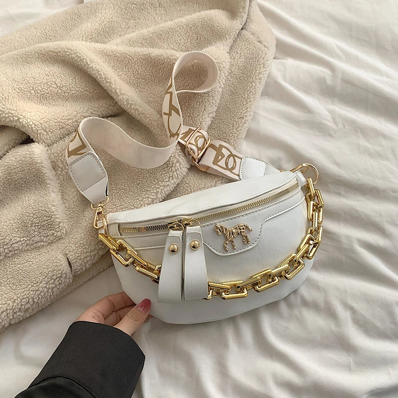 Women's Waist Bag Silver Handbag Leather Fanny Pack Shoulder Crossbody Chest Bag