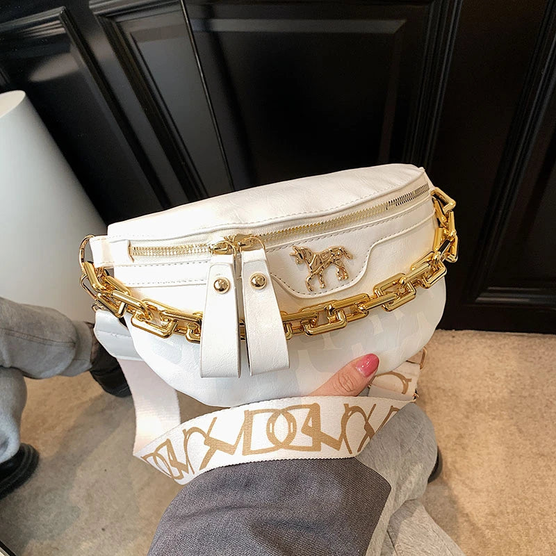 Women's Waist Bag Silver Handbag Leather Fanny Pack Shoulder Crossbody Chest Bag